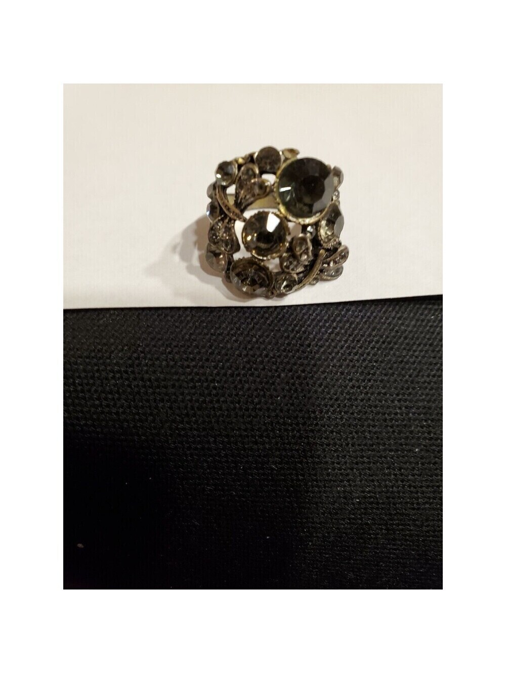 Vintage Black Stone and Rhinestone Ring Size 8.5